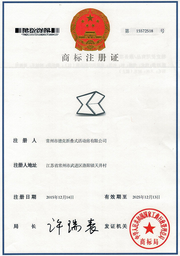 Trademark registration certificate